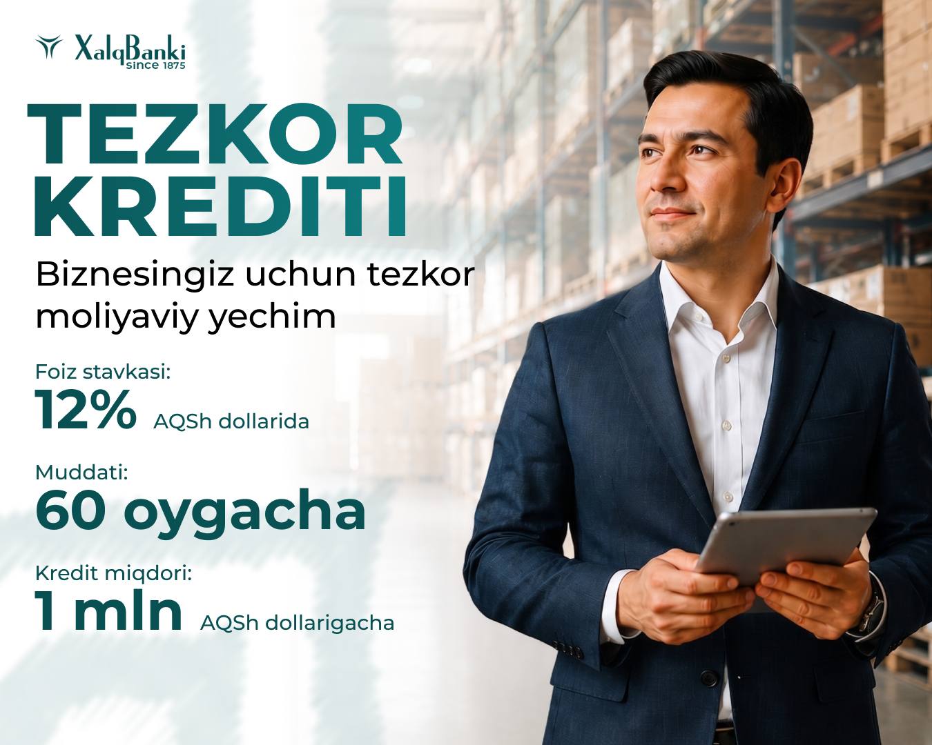 Xalq banki tadbirkorlar uchun “Tezkor” kreditini taklif etadi