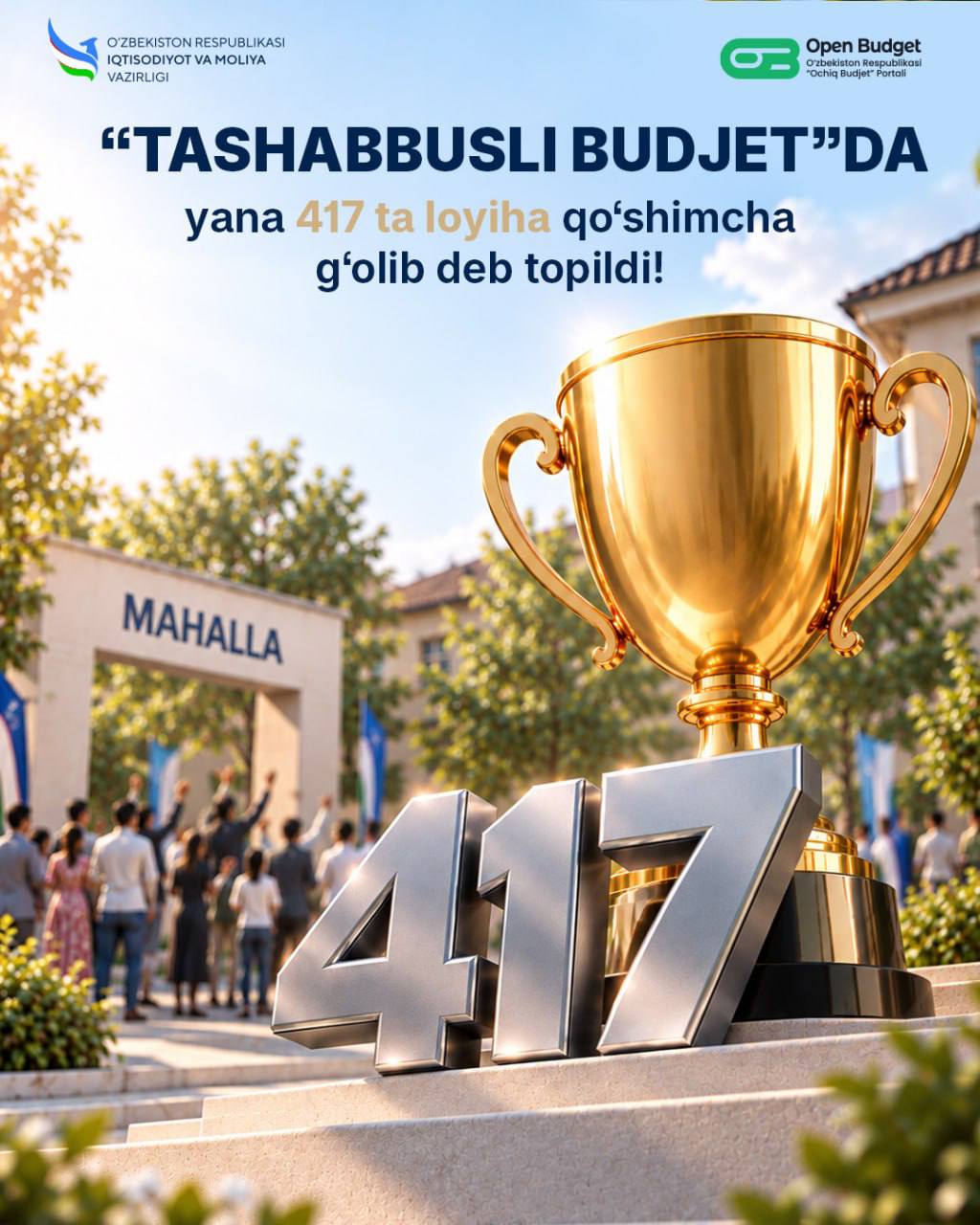 “Tashabbusli budjet”da 417 ta loyiha qo‘shimcha g‘olib deb topildi
