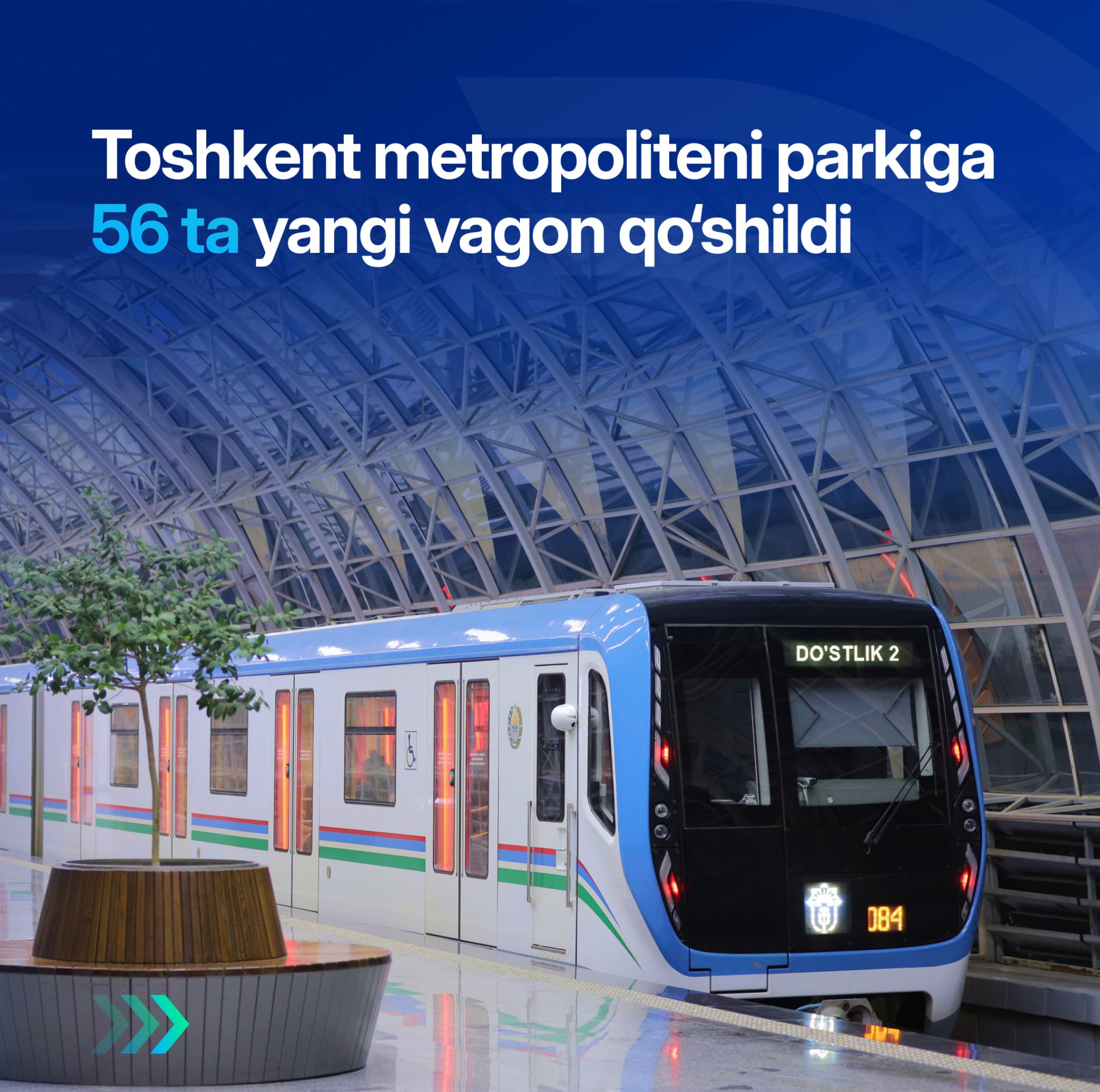 Toshkent metrosida 56 ta yangi vagon qatnovga qo‘yildi